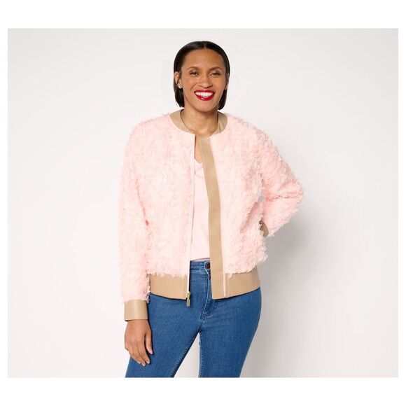 Mally Roncal Jackets & Blazers - Mally Roncal Women's Jacket Sz XS Rosebud Textured Bomber Pink A682241